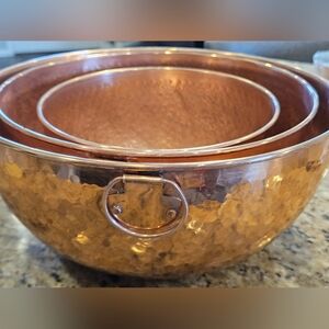 Hammered Copper Mixing Bowl Set, 11.75", 10.25", 8" Made In India